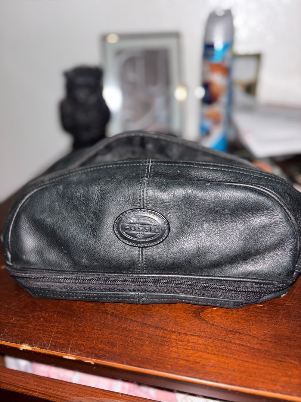 Fossil Black Leather Men's Toiletry Kit
